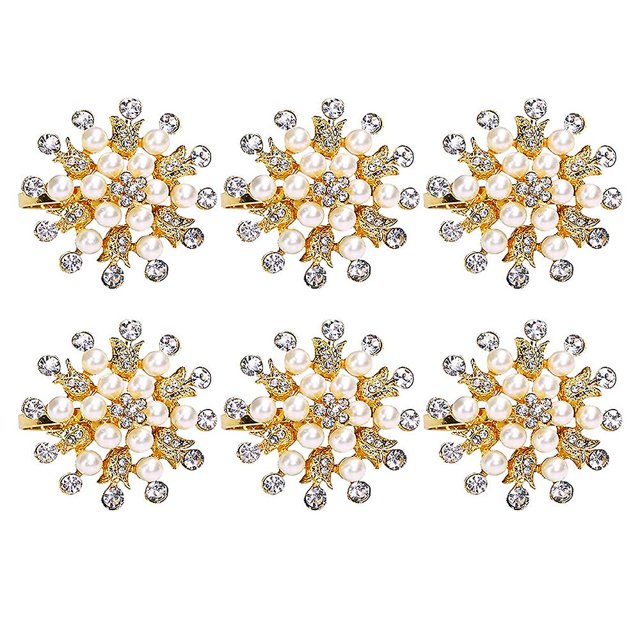 Juego de 6 uds. De servilleteros de flores, perlas, diamantes de imitación, servilletero, soporte para anillo para boda, fiesta, hogar, cocina, comedor, mesa, accesorios de lino WD.WDQZL Hogar