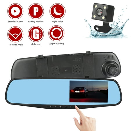 EEEkit Car Camera | Car Video Recorder Full HD 1080P | Car Video Camera 4.3 Inch Screen with Dual Lens for Vehicles Front & Rear View Mirror | DVR Vehicles Dash Cam-Night Vision, G-Sensor, 170¡ã Angle