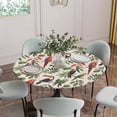 thumbnail image 2 of Farmhouse Parrots Fitted Tablecloth with Elastic Edged, Round Table Cloth for Dining Table, Spring Summer Botanical Leaves Burlap Waterproof Oil Proof Table Cover for Indoor Outdoor 55"-60", 2 of 8