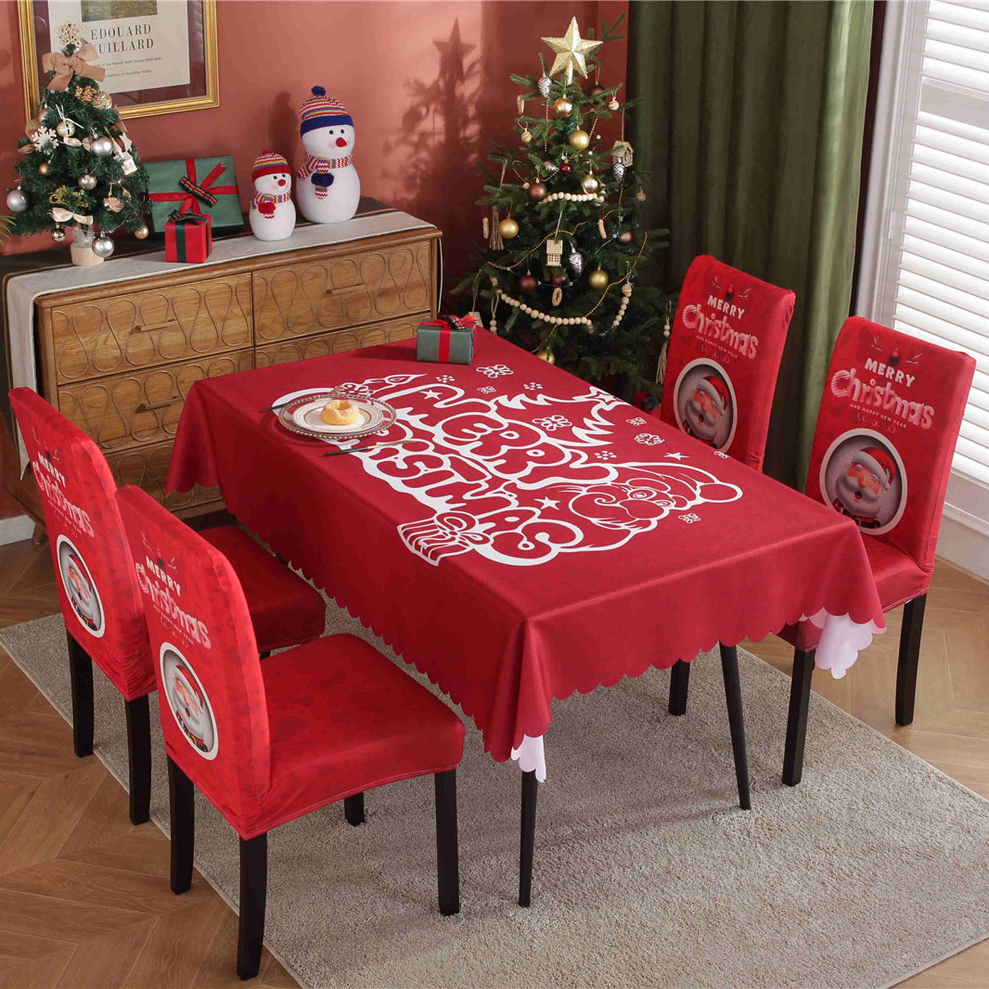 Christmas Tablecloth Chair Cover Set Winter Christmas Holiday Table