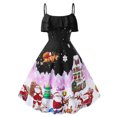 thumbnail image 1 of TJAZFJPA Longue Robe Noire Imprimé de Noël à Sequins Sans Manches Robe Père Noël Noël Cerf Patineuse Fête Robe de Collation des Grades Robe Dorée, 1 of 7