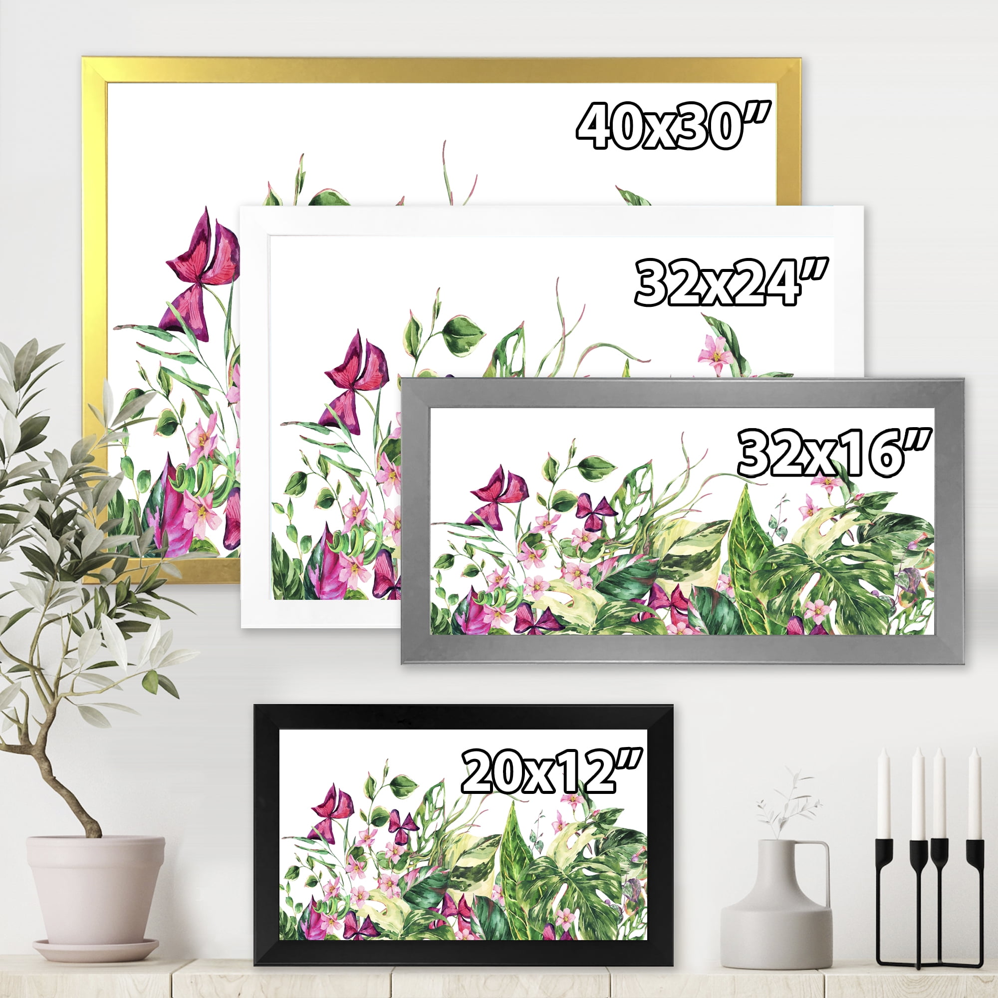 Designart 'Ancient Floral Tropical Leaves I' Tropical Framed Art Print