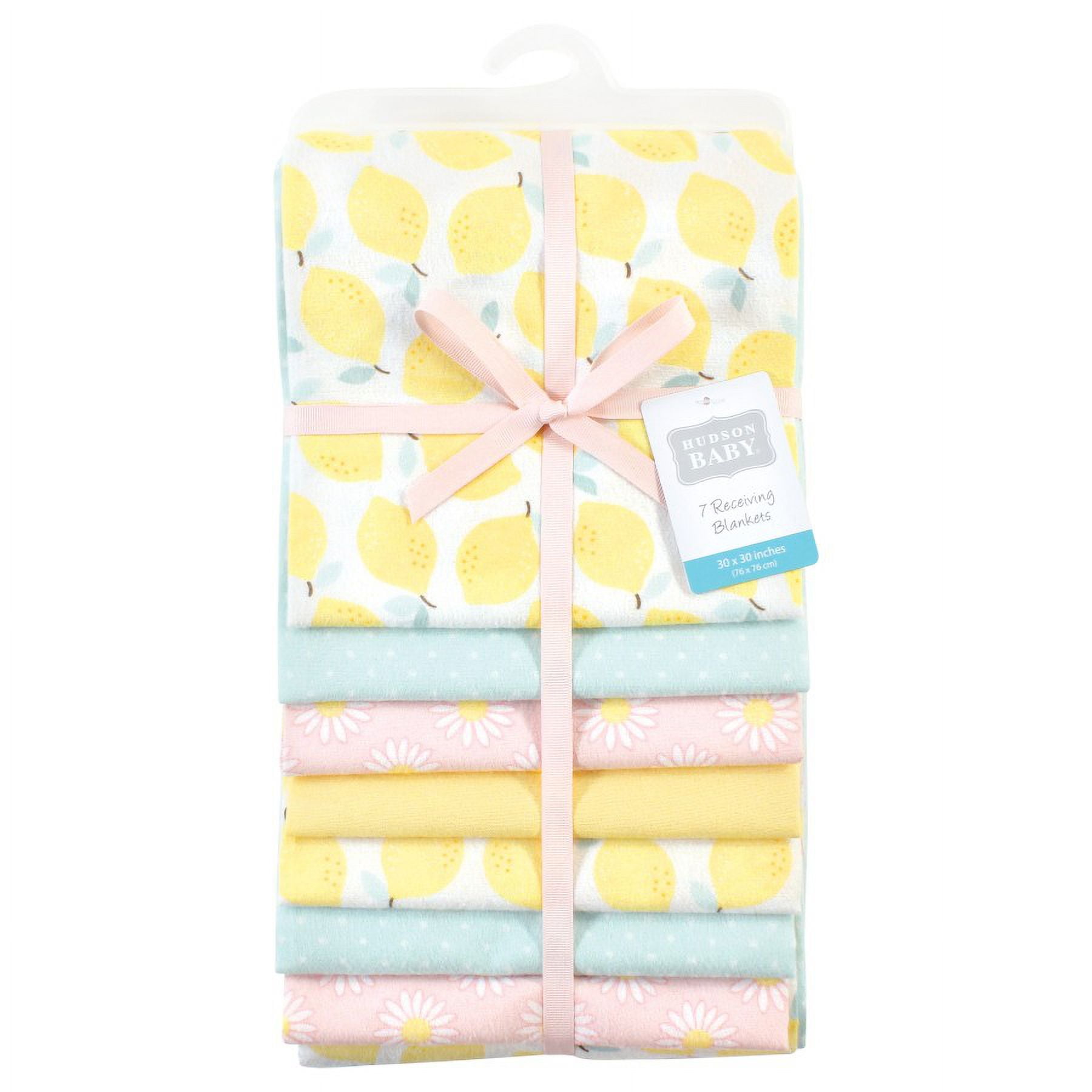 Hudson Baby Unisex Baby Cotton Poly Flannel Receiving Blankets Bundle, Lemon Daisy, One Size