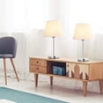 thumbnail image 3 of Small Table Lamp Set of 2, Bedside Desk Lamps, Silver Metal Lamps with Linen Fabric Shade, 3 of 3