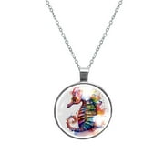 Hippocampus Stunning Glass Circular Pendant Necklace - Women's Necklaces Collection