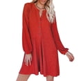 thumbnail image 1 of Vestido Puff Manga larga Cuello en V Botón Color puro Bolsillo Dobladillo suelto Vestido casual para mujer, 1 of 6