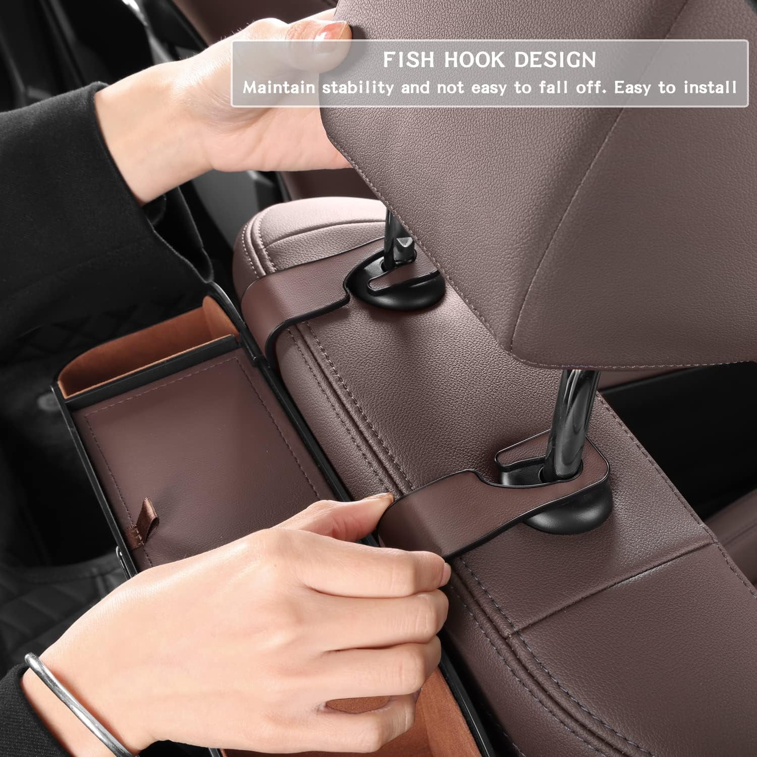 CEDQ Car Seat Back Organizer - Stylish & Functional Storage for Family Adventures - Cup Holders, Tissue Box & Hooks - Car Interior Accessories Perfect for Kids, Road Trips & Travel (Black)