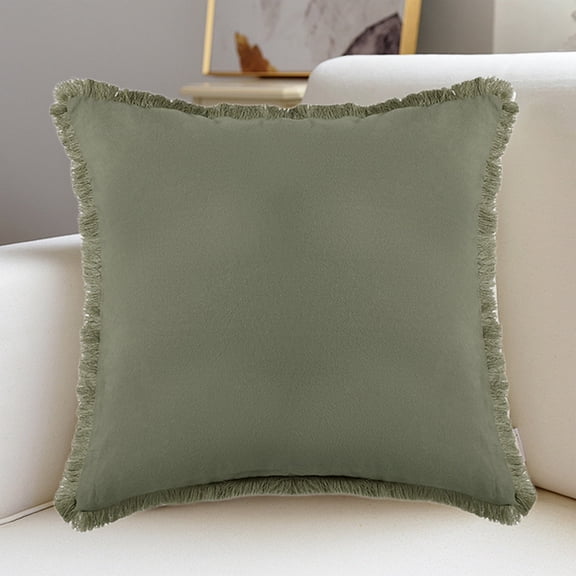 EDHITNR Thickened Linen Tassel Pillow Cushion, Washed Cotton Linen Sofa Bedside Pillow, Envelope Closure Decorative Throw Pillow for Living Room Bedroom Sofa Chair, Green