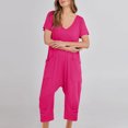 thumbnail image 2 of YeJammarp Summer Rompers Jumpsuits Womens One Piece Short Sleeve V Neck Capri Jumpsuit Pockets Playsuits Loungewear (X-Large, Hot Pink), 2 of 5