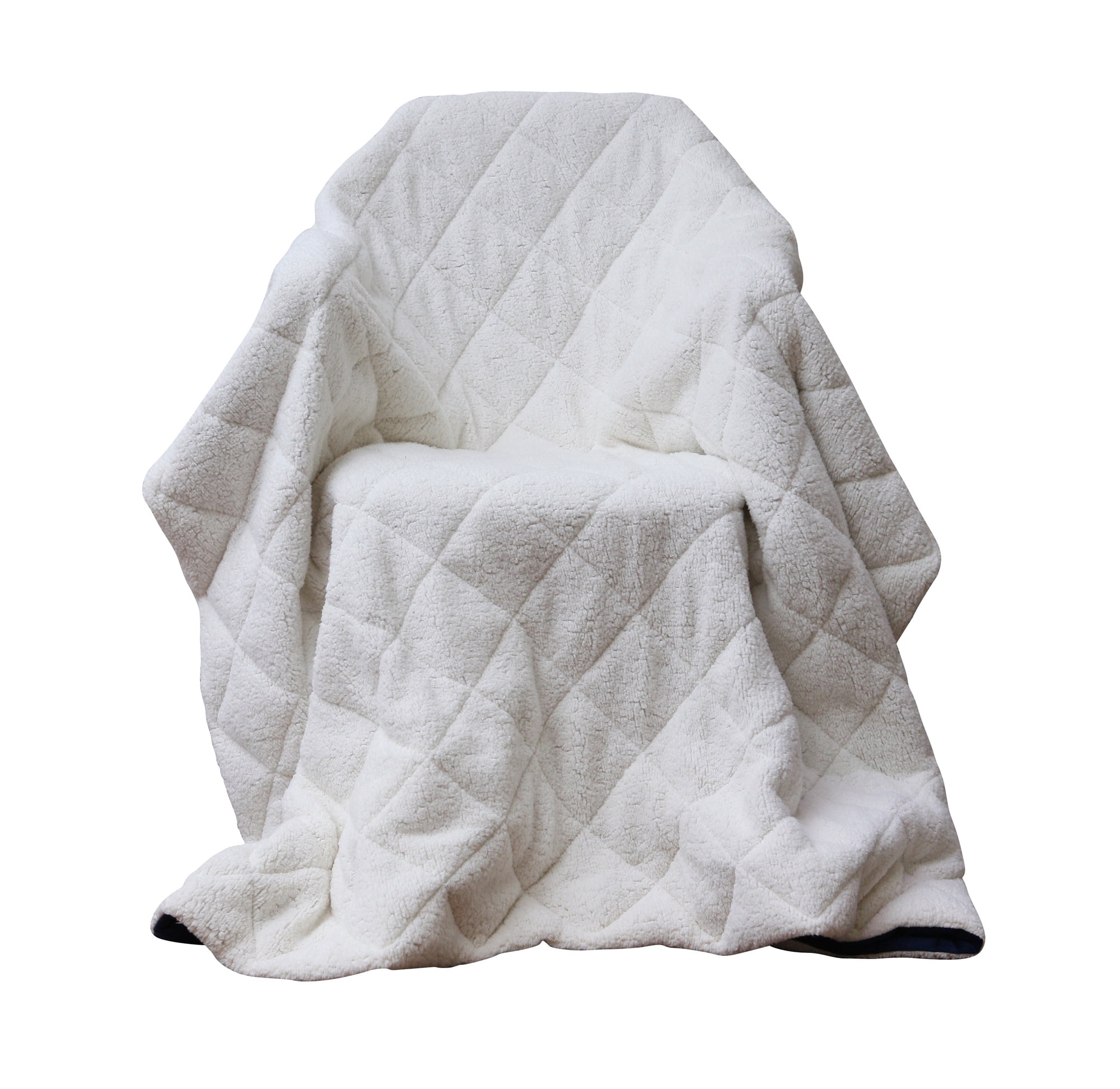 Luxry Cozy Soft Square Quilted Throw Blanket and Back Fleece, Navy Blue