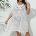 thumbnail image 6 of Pitauce Swimsuit Coverup for Women Sexy Hollow Out Embroidery Crewneck Tassels Pool Beach Cover Ups Short Sleeve Summer Casual Bikini Cover Up, 6 of 7
