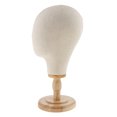 thumbnail image 4 of 2x 21 '' Extensiones De Pelucas Fabricación De Sombreros Gorras Pantalla Lona Bloque De Corcho Modelo De La Cabeza De Maniquí + Soporte De Madera Desmontable Sunnimix cabeza de maniquí de lona, 4 of 8