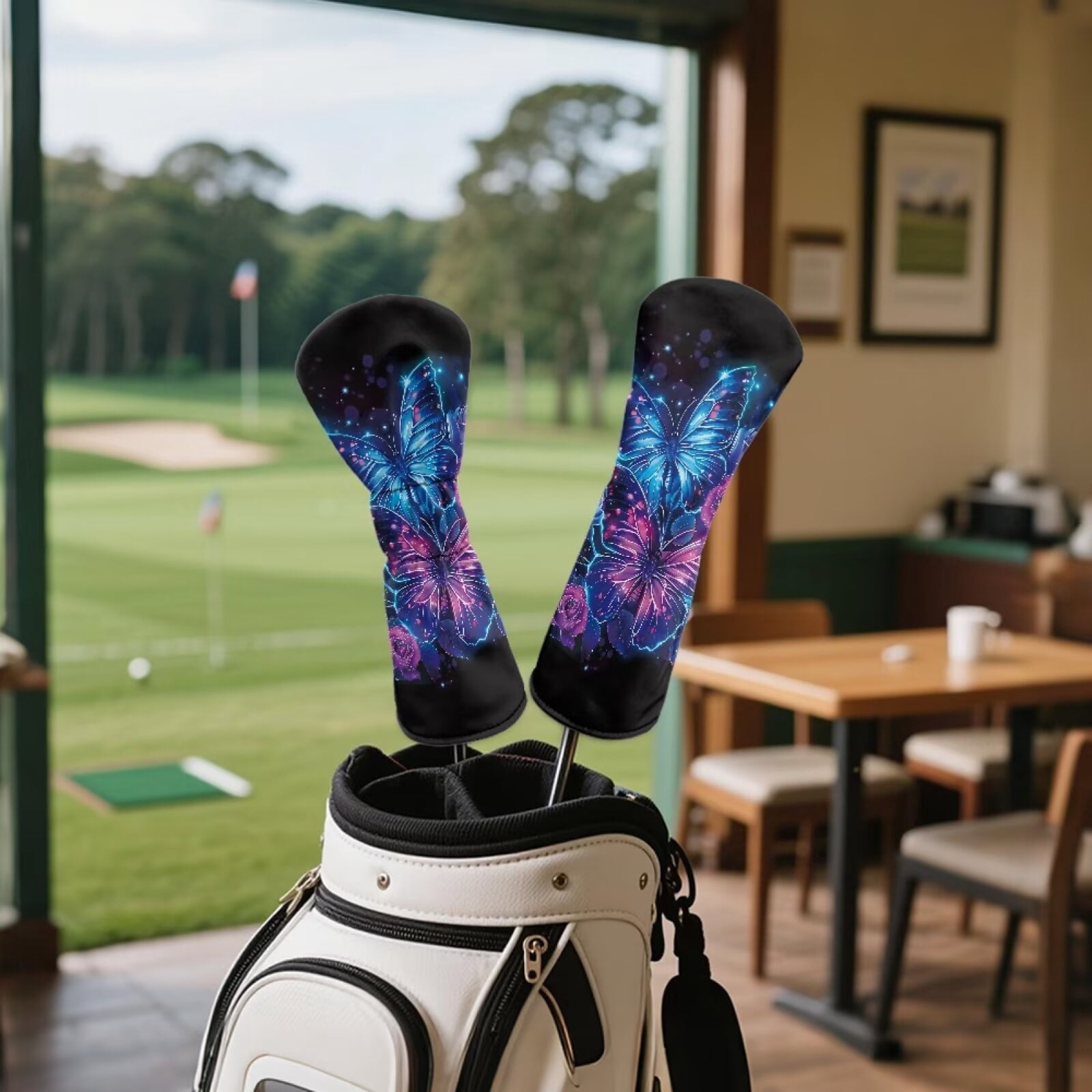 Uorisanigo Golf Club Driver, Fairway Wood and Hybrid Head Cover PU Leather Butterfly Print Headcover, Golf Club Cover Abrasion-Resistant Protection for Clubs Headcover Fits Men and Women