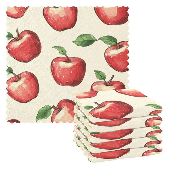 6 Pieces of Kitchen Towels 11x11Inch Kitchen Dish Cloths Kitchen Dish Towels Reuseable Cleaning Cloths Red Apple