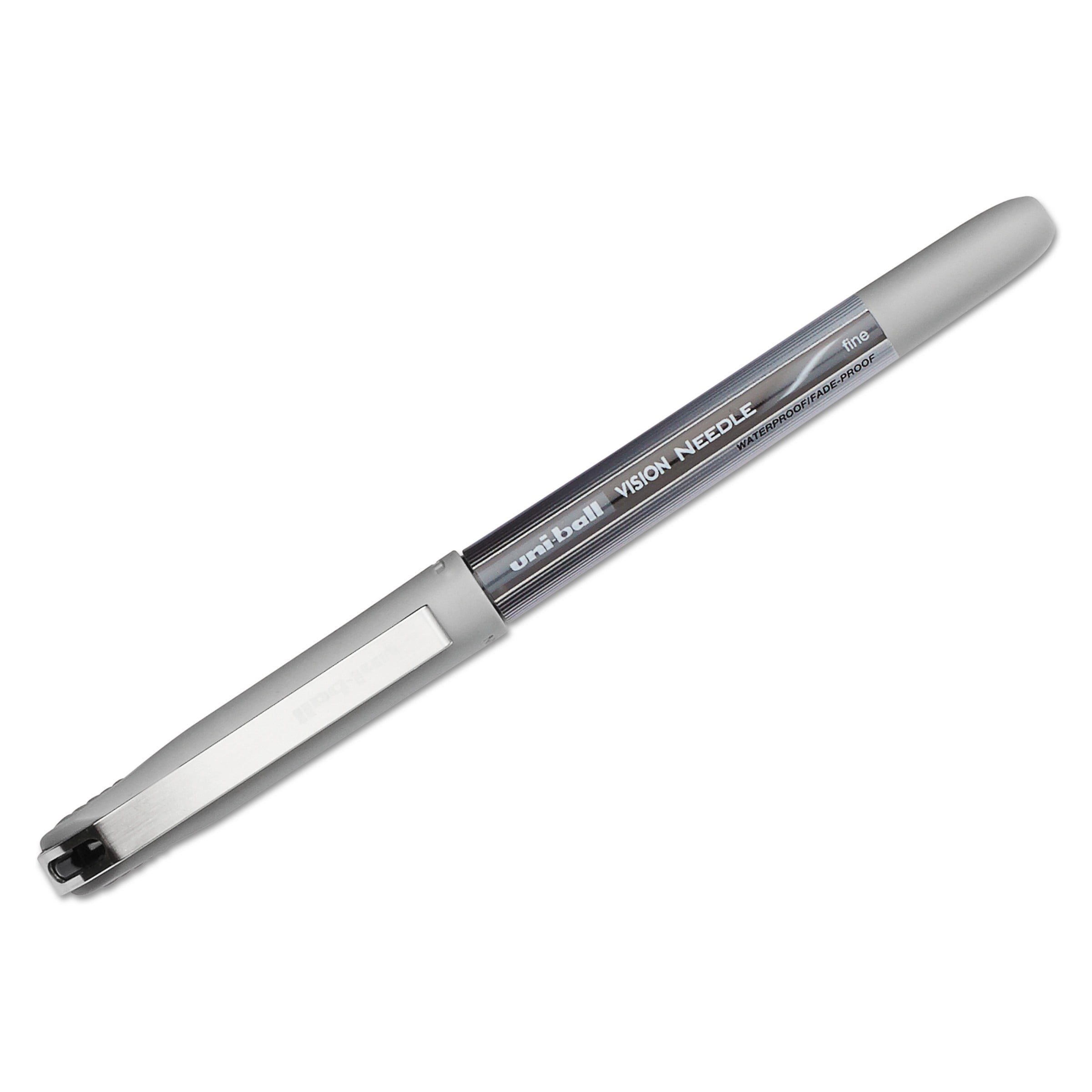 uni-ball® Vision™ Needle Liquid Ink Rollerball Pens, Fine Point, 0.7 mm, Gray Barrel, Black Ink, Pack Of 12
