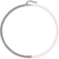 thumbnail image 1 of Collier de Perles pour Hommes Demi-Perle Demi-Chaîne Collier Acier Inoxydable Argent, 1 of 1