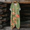 thumbnail image 4 of Roncen Women's Floral Print Dress, V-Neck 3/4 Sleeve Boho Dress with Asymmetric Hem and Side Pockets, 4 of 7