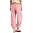 thumbnail image 6 of LEAVINGSUO Women's Cotton Linen Pants Drawstring Elastic Waist Straight Loose Fit Jogger Trousers with Cuffed Hem Pink XL, 6 of 6
