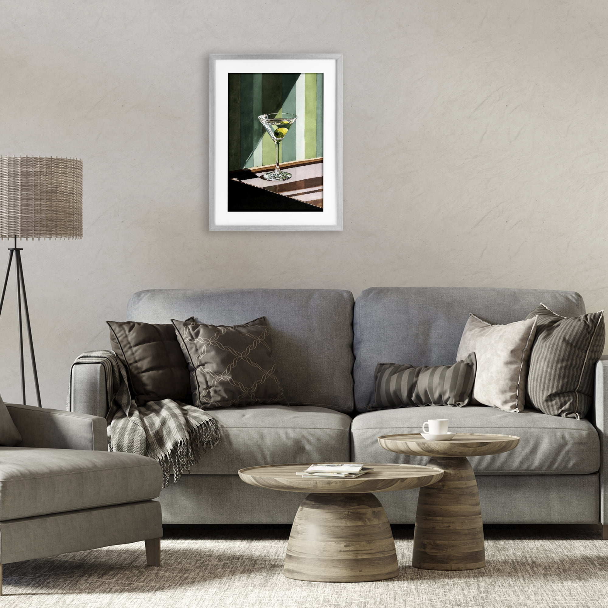 Stupell Industries Olive Martini in Sun Beam Gray Framed Print Under Glass, design by Petal Prints Design