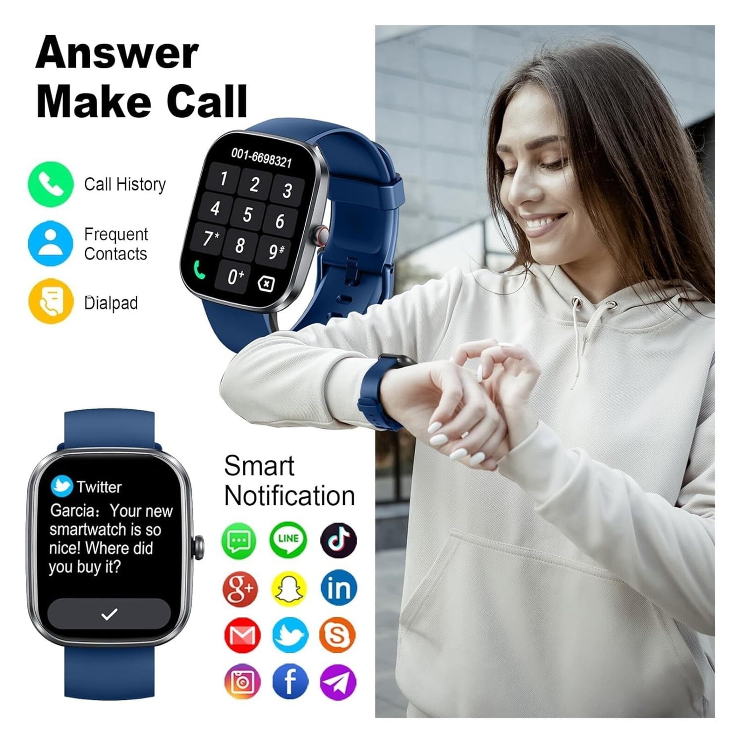 Smart Watch(Answer/Make Call), 1.91" Smartwatch for Men Women,2025 Fitness Watch with 110+ Sport Modes, Fitness Activity Tracke with Pedometer/Sleep Monitor/Heart Rate/IP68 Waterproof,for Android iOS