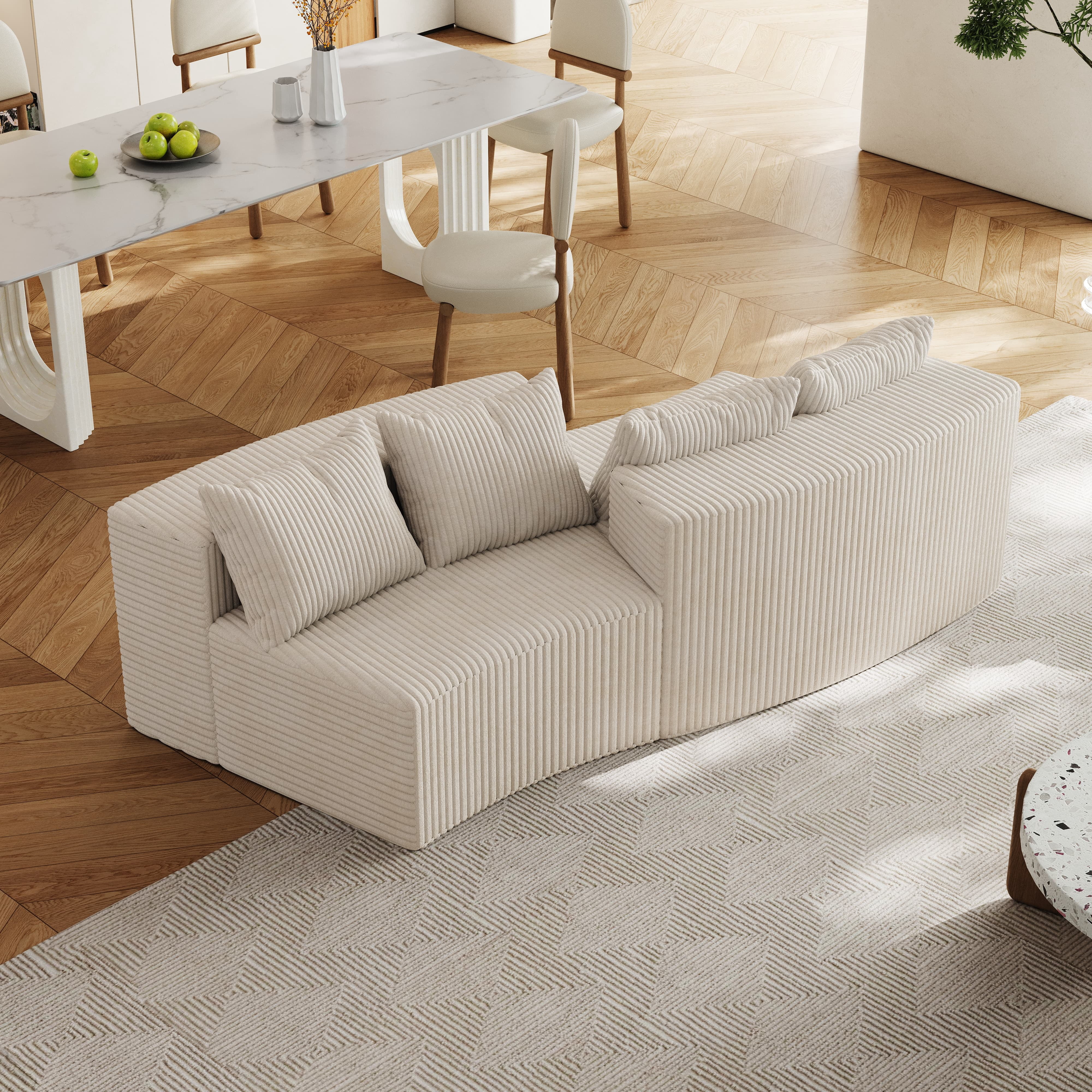 MAYEERTY Corduroy Curved Modular Sectional Sofa with 4 Pillows (2 Modules for Living Room)