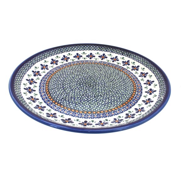 Blue Rose Polish Pottery Mosaic Flower Large Round Platter