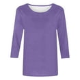 thumbnail image 3 of MIXUE Womens Summer Tops Summer Solid Color Trendy Round Neck Short Sleeve Pullover Tee Shirts Outwear,Purple,S, 3 of 3