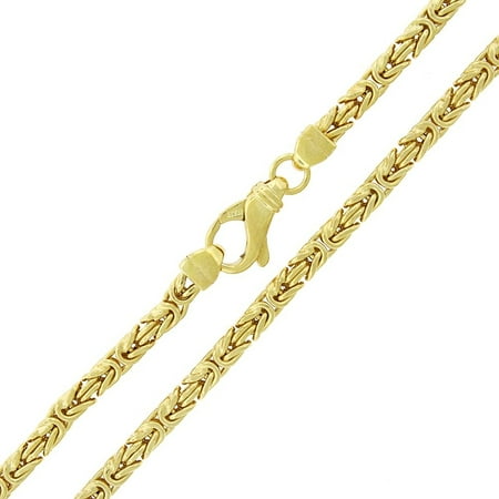 Yellow Gold Hollow Byzantine Chain - Sterling Silver 4mm Hollow Byzantine Box Link 925 Yellow Gold Plated Necklace Chain 22