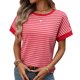 thumbnail image 4 of Tejiojio Women's Casual Striped T-shirt Round Neck Pullover Short Sleeve Top S-2XL, 4 of 9