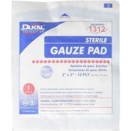 Dukal Cotton Gauze Sponge 12-Ply 3 X 3 Inch Square Sterile, Box of 100