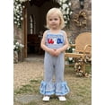 thumbnail image 5 of BemeyourBBs Toddler Baby 4th of July Outfit Patriot Independence Day Clothes Toddler Girl Summer Jumpsuit USA Flag Embroidery Sleeveless Waffled Striped Bell Bottom Overall Pants, 5 of 9