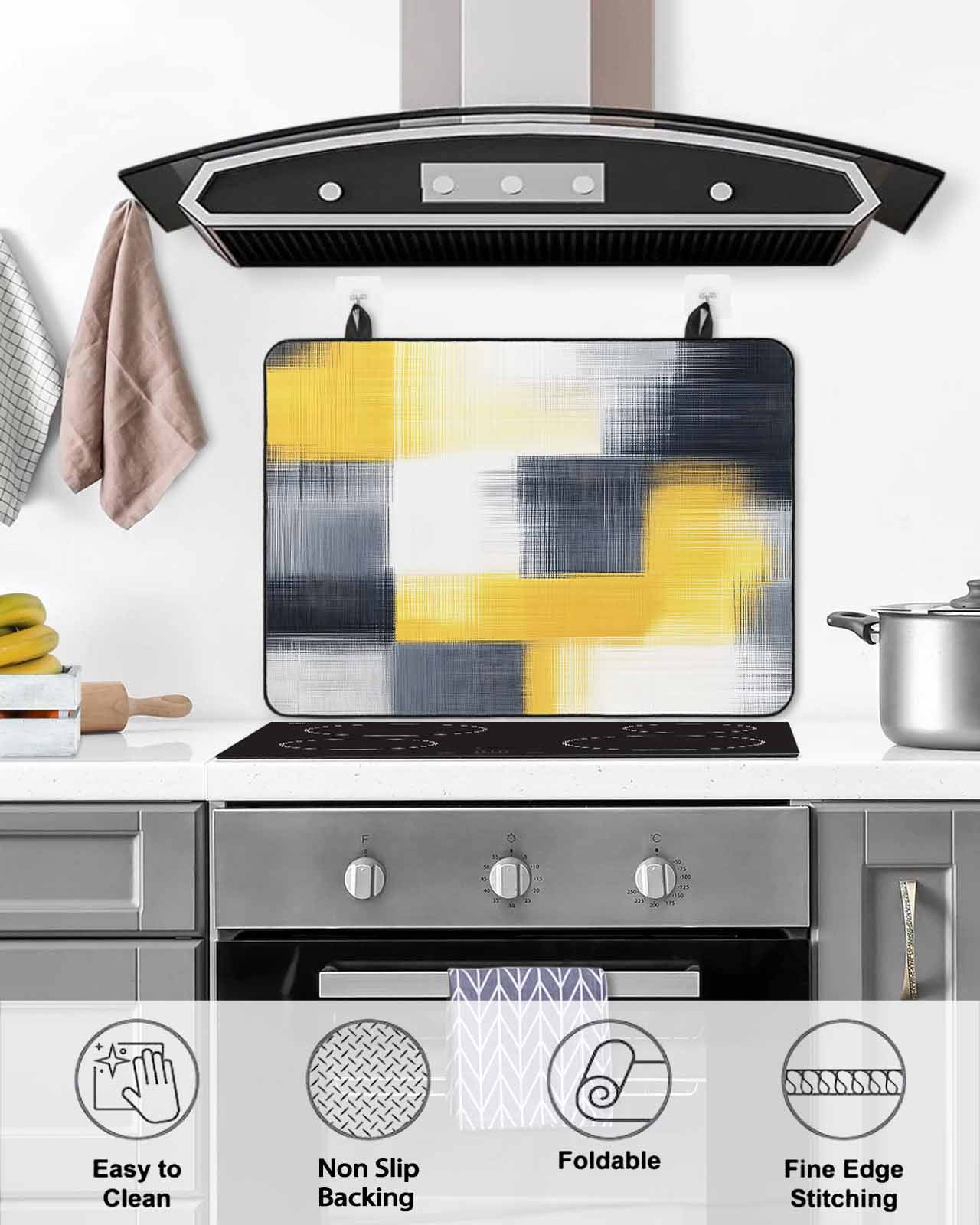 nqOlkjepod Large Induction Cooktop Protector Mat 24"x21", Abstract Yellow Black Stove Top Covers for Electric Stove, Vintage Geometric Oil Painting Art Stove Burner Cover Mats, Glass Top Stove Cover