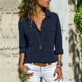 thumbnail image 1 of PENGXIANG Women Button Blouse Long Sleeve Pure Color Loose Shirt with Collar All-match Tops, 1 of 2