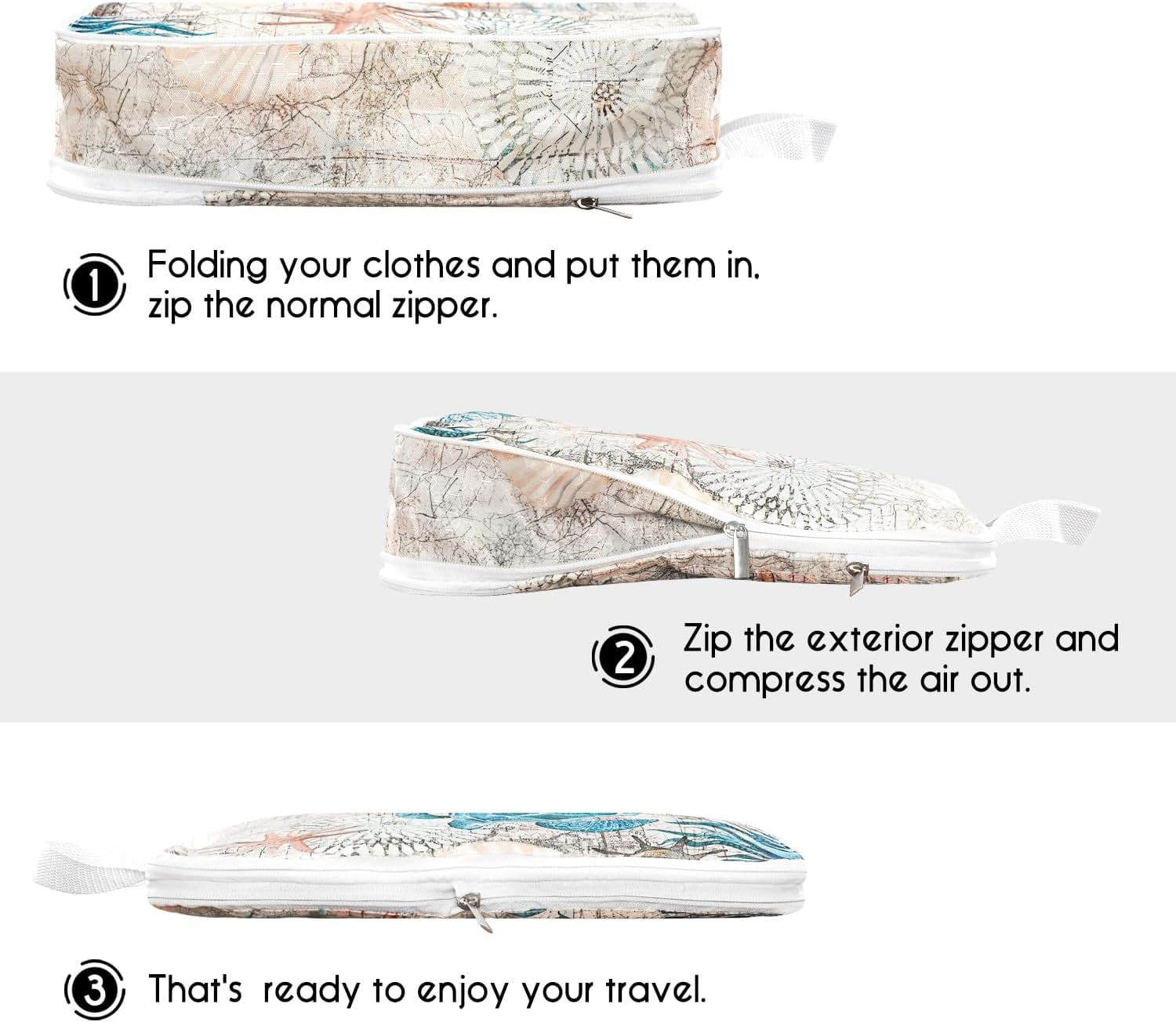 6 Set Compression Packing Cubes for Travel,Packing Cubes for Suitcase Luggage Organizer Bags,Travel Essentials for Carry on Backpack,Ultralight and Waterproof (Teal Sea Turtle Seahorse)