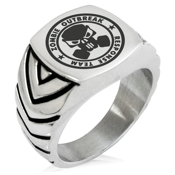 Stainless Steel Bio Zombie Outbreak Response Team Chevron Pattern Biker Style Polished Ring