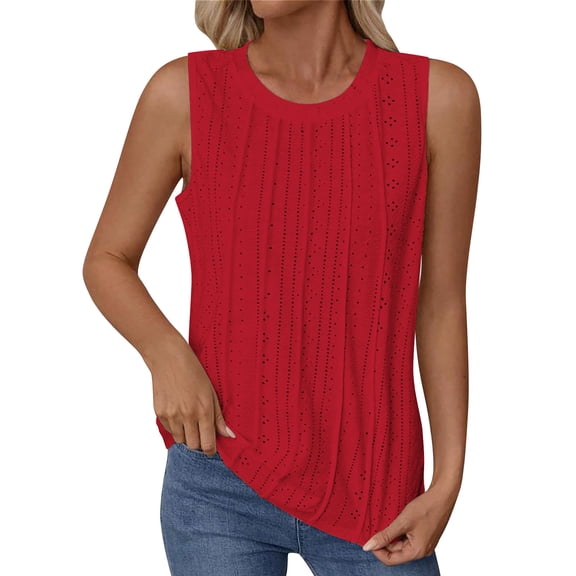 CYRBOKO Women's Tank Tops, Crew Neck Casual Summer Pullover Sleeveless Tops Red Size 2XL