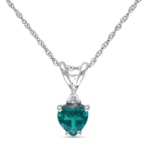 Everly Women's 2/5ct TGW Created Emerald and Diamond Accent 10k White Gold Heart Pendant with Chain