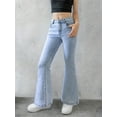 thumbnail image 6 of OYYN Girls High Waist Flare Jeans 7-14Y Bow Embroidery Back Pocket Light Wash Bell Bottom Denim Pants, 6 of 7