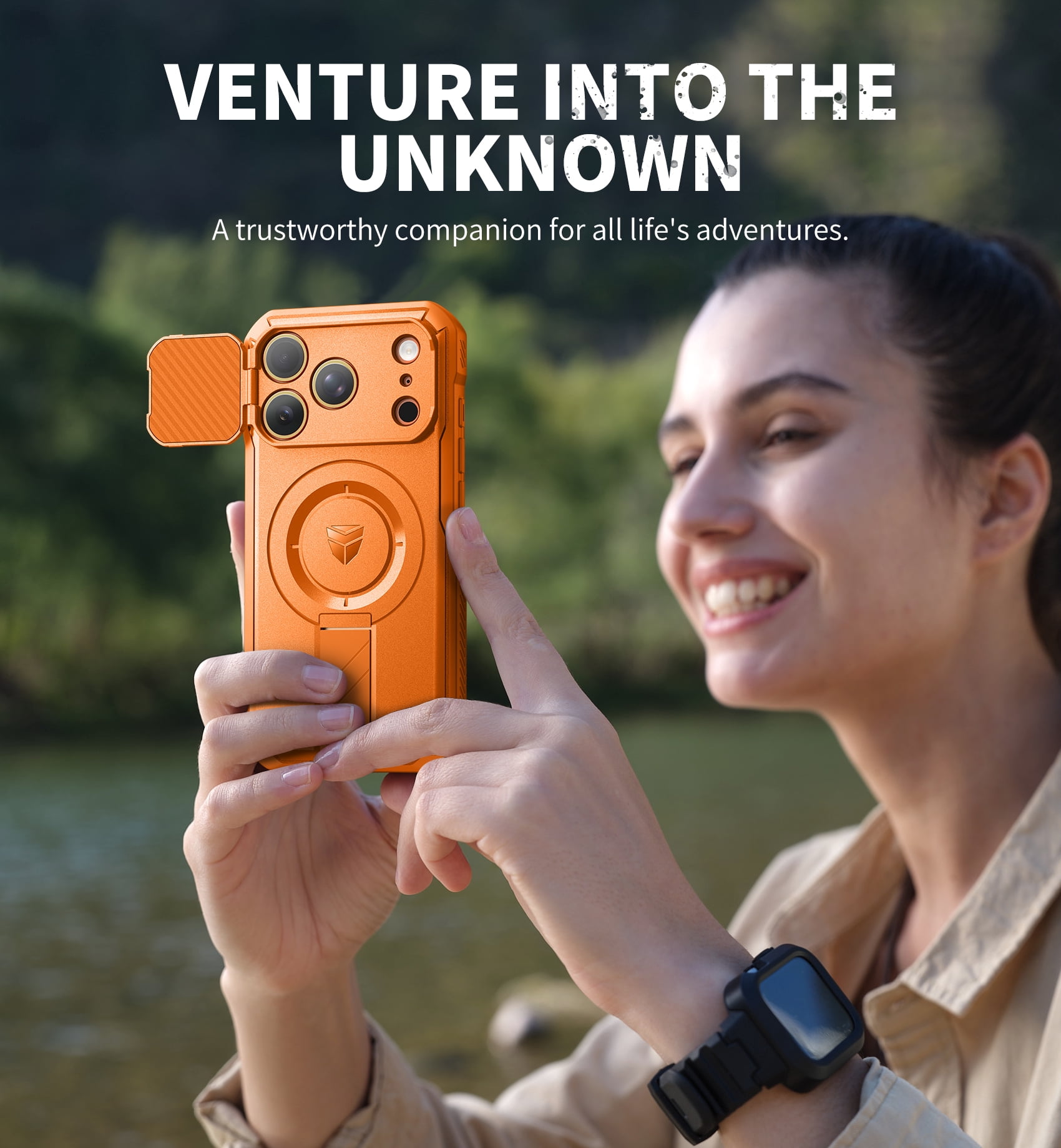 Dexnor for iPhone 17 Pro Case with Slide Camera Cover & Adjustable Kickstand, Magnetic Rugged Shockproof Bumper Cases Heavy-Duty Magnetic Protective Cover,Orange