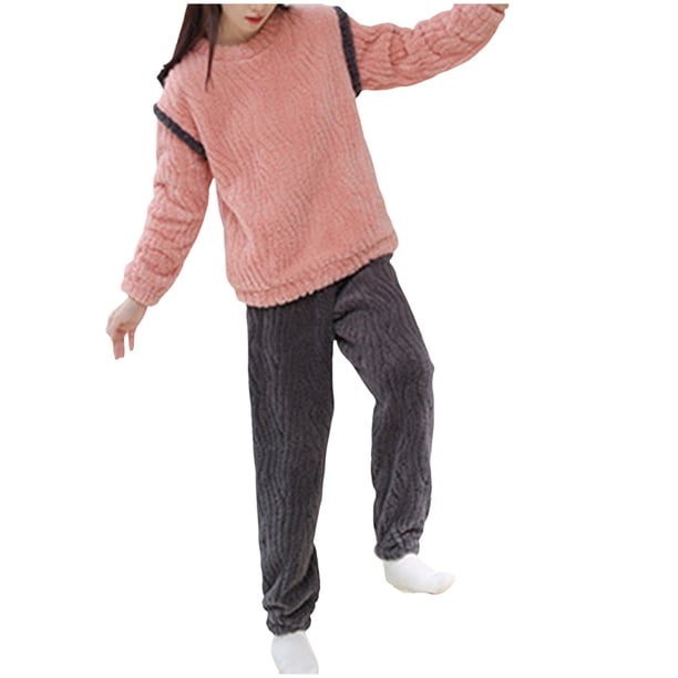 Gibobby camisón para mujer Terciopelo Coral grueso hombres sueltos mujeres Color cuello Rojoondo manga caliente se puede usar fuera de la casa ropa (Rosa, M)
