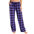 thumbnail image 2 of Women's Plaid Gingham Wide Leg Pants Checkered Drawstring Elastic Waist Pajama Lounge Trousers with Pockets Purple 2XL, 2 of 7