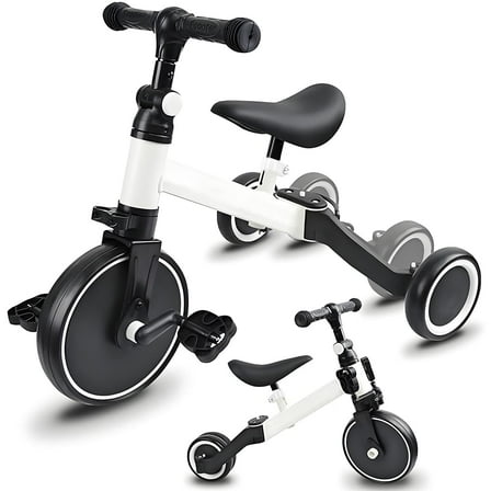 Kids Tricycle, 5-in-1 Toddler Balance Bike with Removable Pedals, White Tricycles for Toddlers Kids 1-4 Years Old Boys Girls Birthday Gift, Baby Bike Infant Trike Toddler Bike