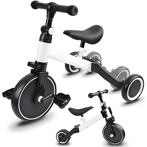 Kids Tricycle, 5-in-1 Toddler Balance Bike with Removable Pedals, White Tricycles for Toddlers Kids 1-4 Years Old Boys Girls Birthday Gift, Baby Bike Infant Trike Toddler Bike