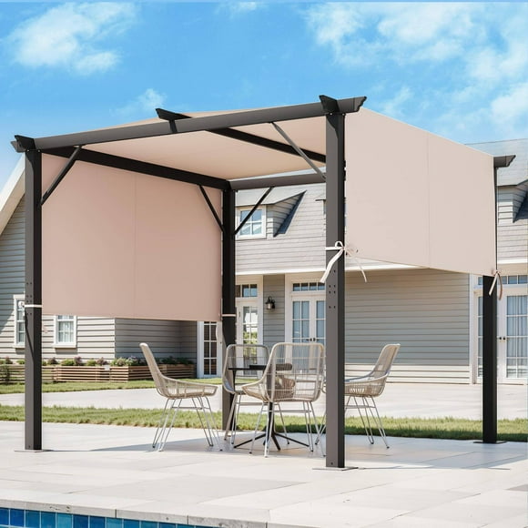UPHYB Pergola Extérieure 10 Pieds x 10 Pieds, Abri Autoportant en Métal avec Pare-Soleil Latéraux Ajustables, Auvent pour Patios, Beige