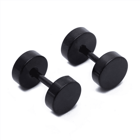 2 Pair of Men's Barbell Stainless Steel Ear Studs Earrings Black 6mm