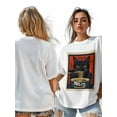 thumbnail image 7 of Women's T-Shirt Vintage Japanese Cat Quirky Black Cat Eating Ramen Short Sleeve Casual Tee Classic Crew Neck T Shirt for Women White, S, 7 of 7