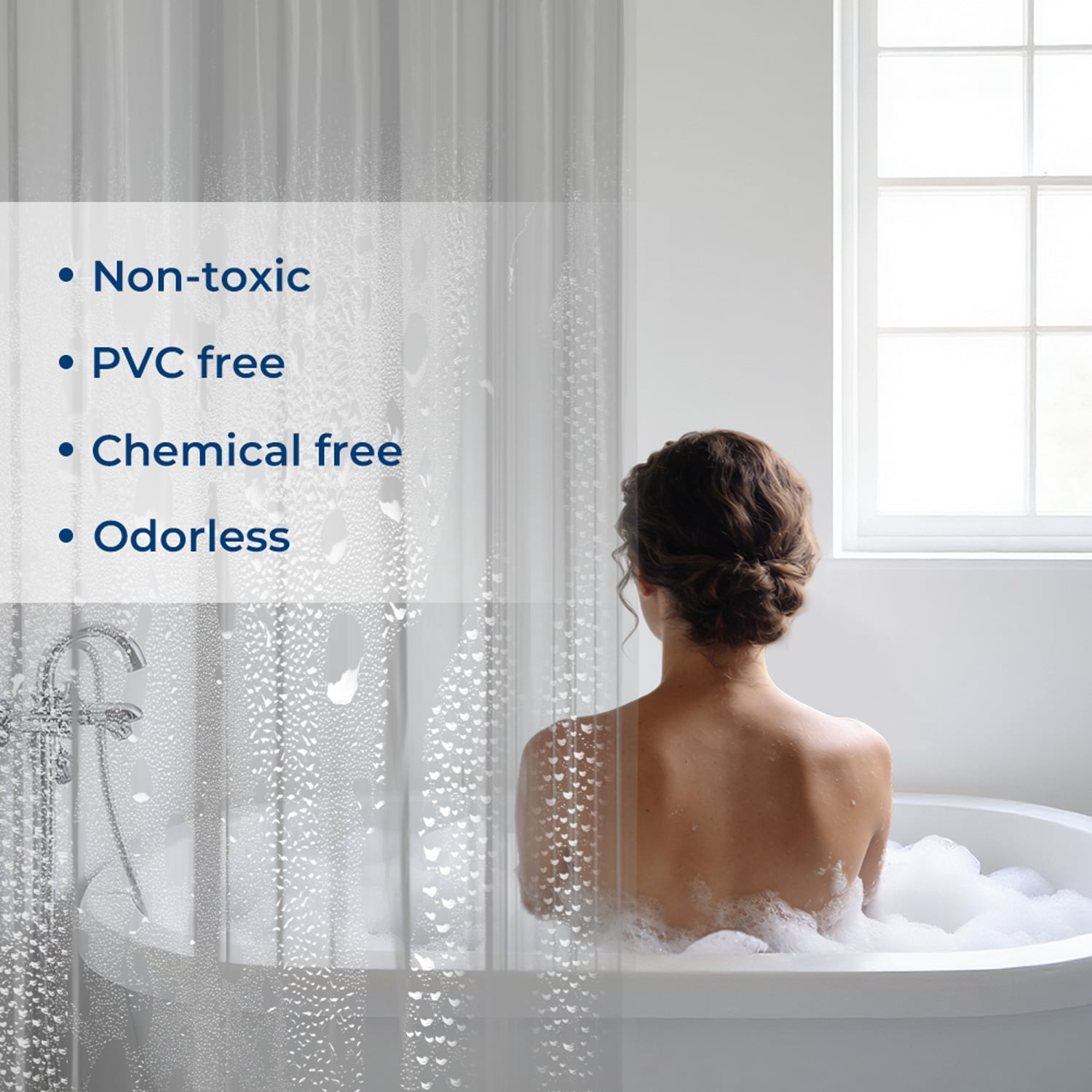 Yiannan Clear Black PEVA Shower Curtain Liner, Rustproof Grommets, Waterproof, 3 Magnets，72x78