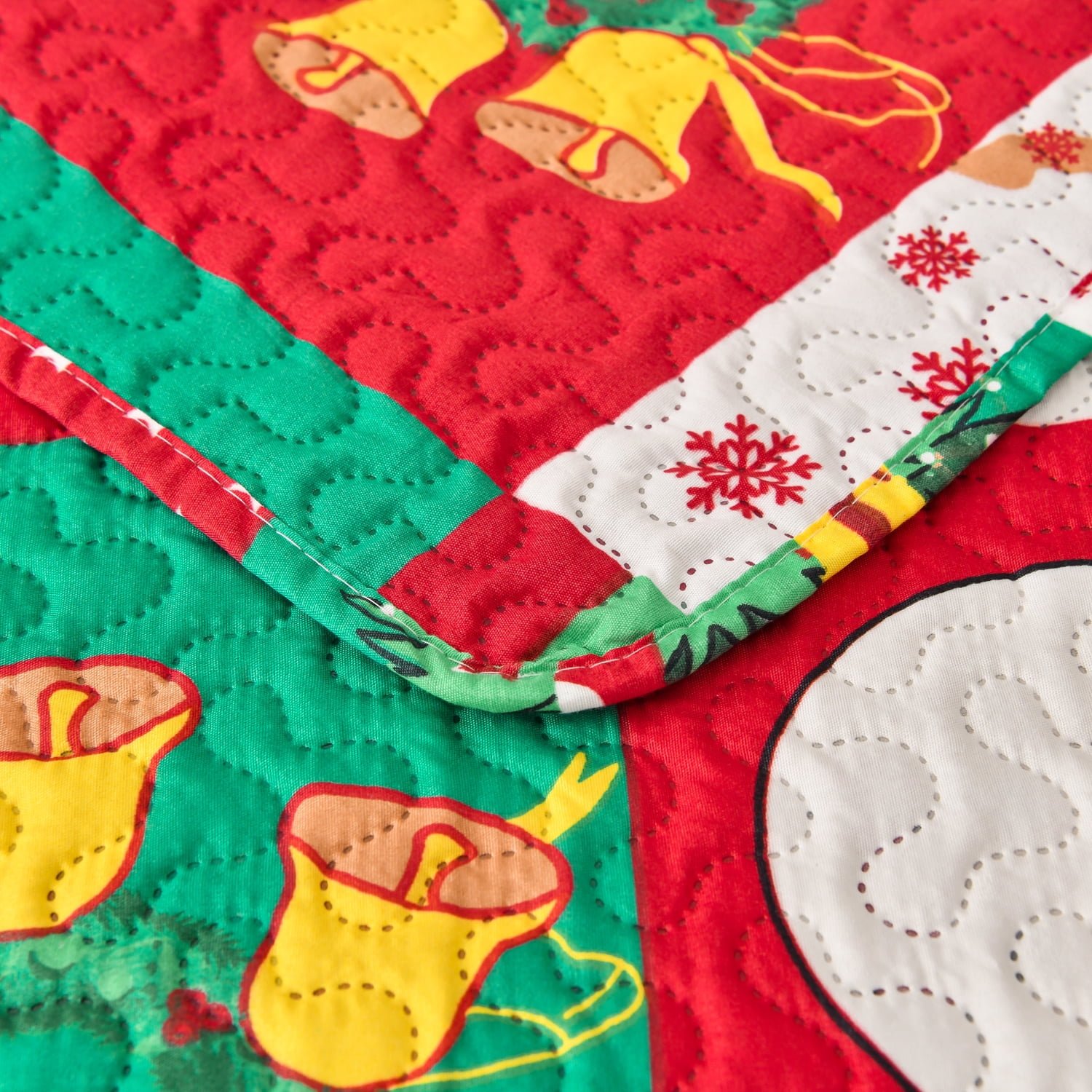 Smuge 3 Piece Christmas Daybed Cover Set, 39"x75" Bell Santa Claus Elk Double Sided Quilting Classic Design, Matching 2 Shams