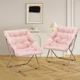 thumbnail image 6 of YEXJ Saucer Chair for Adult, Square Comfy Cozy Chair Folding Chair Faux Fur Metal Frame Foldable Reading Chair Accent Chair for Bed Room Living Room Set of 2, Pink, 6 of 10