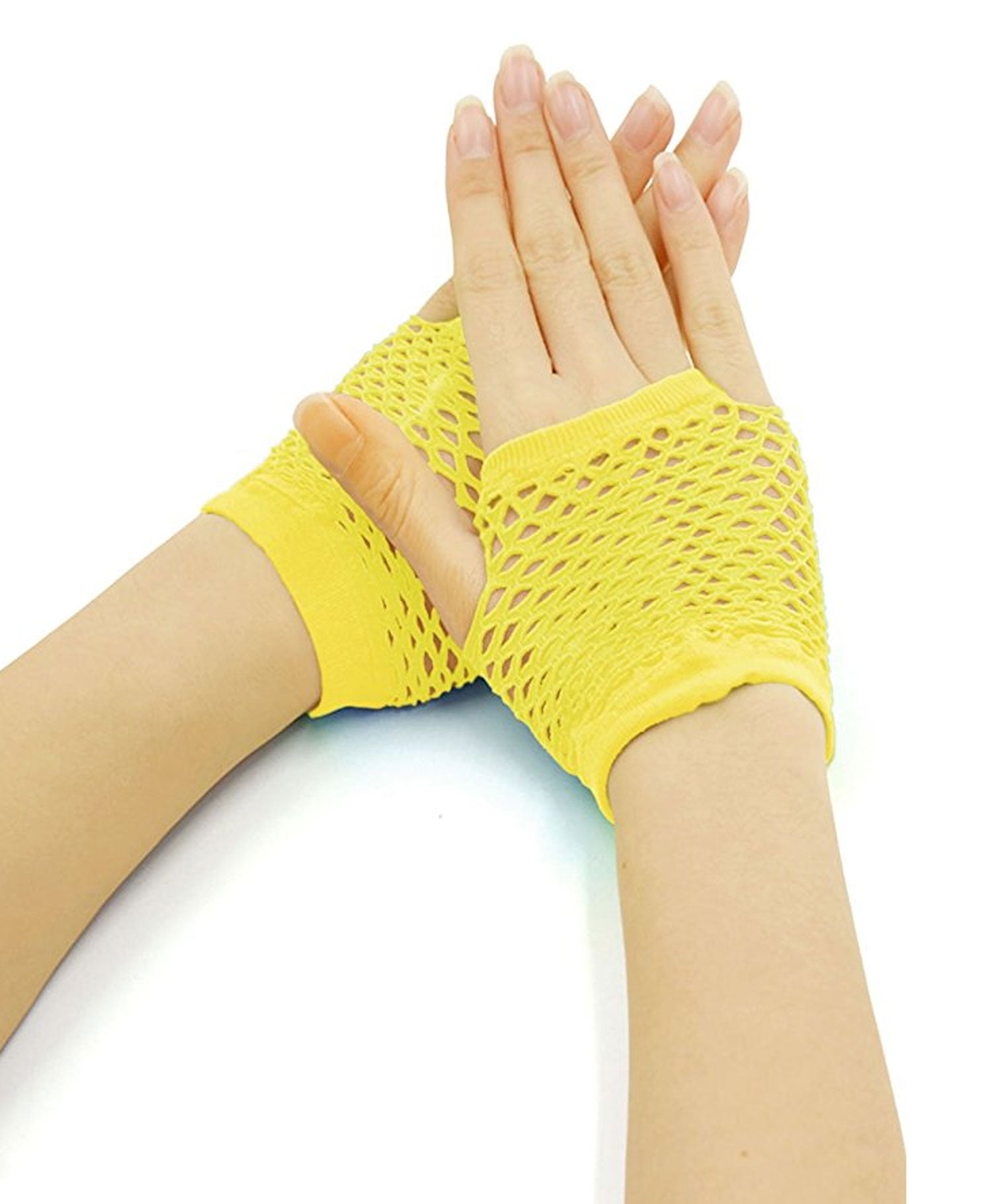 Mojeska Yellow Fish Net Gloves Short Gloves Accessory 80' Style
